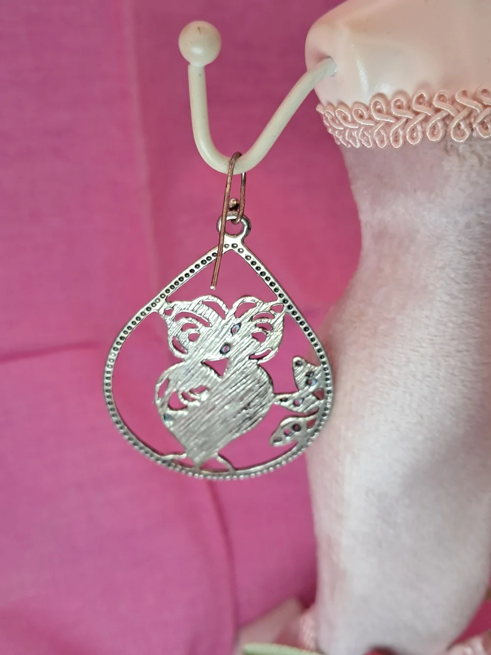 Owl Filigree Teardrop Dangle Drop Earrings (Antique Goldtone)